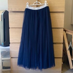 Blue pleated tulle skirt